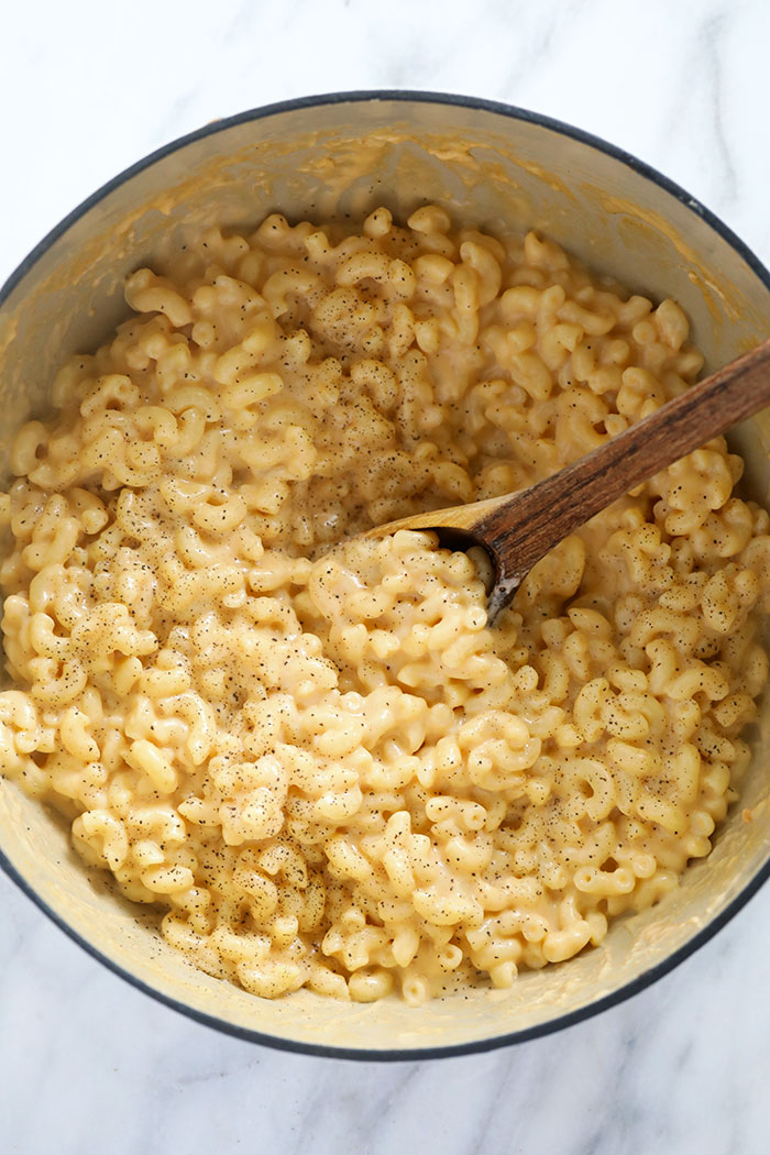 Creamy mac and cheese in a pot