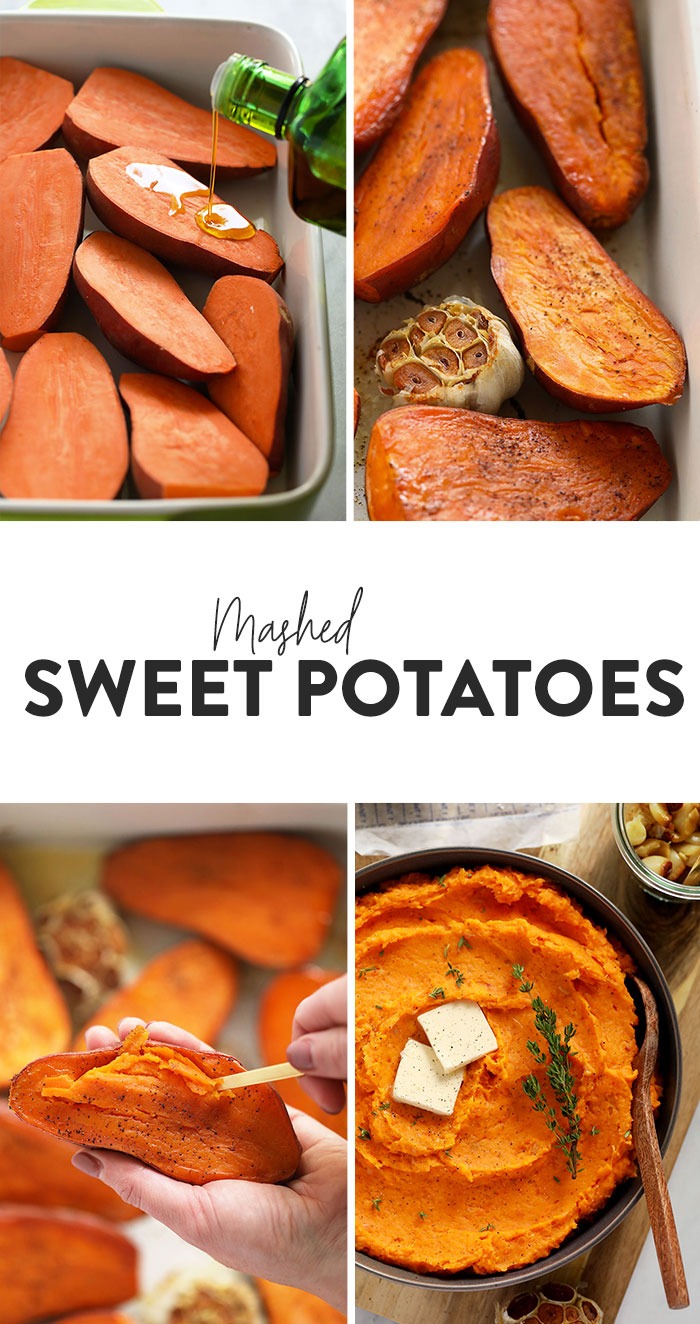 Mashed Sweet Potatoes (w/ Roasted Garlic) - Fit Foodie Finds