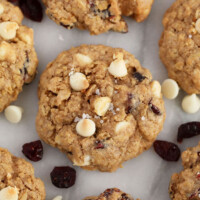 Healthy oatmeal cookies with cranberries and white chocolate.