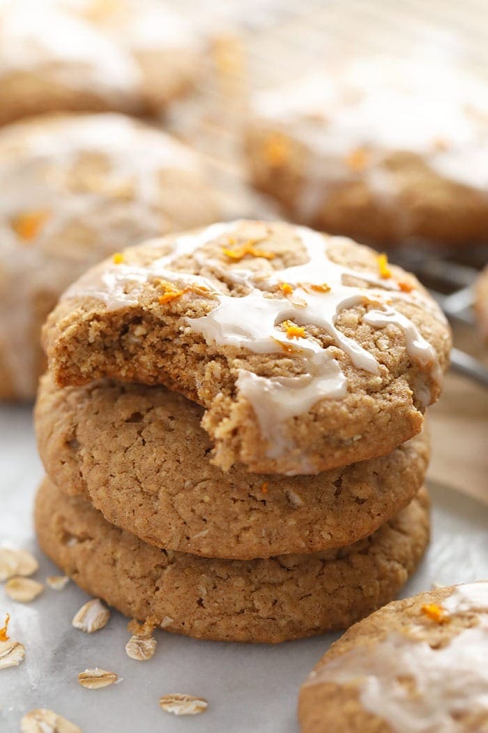 stack of iced oatmeal cookies