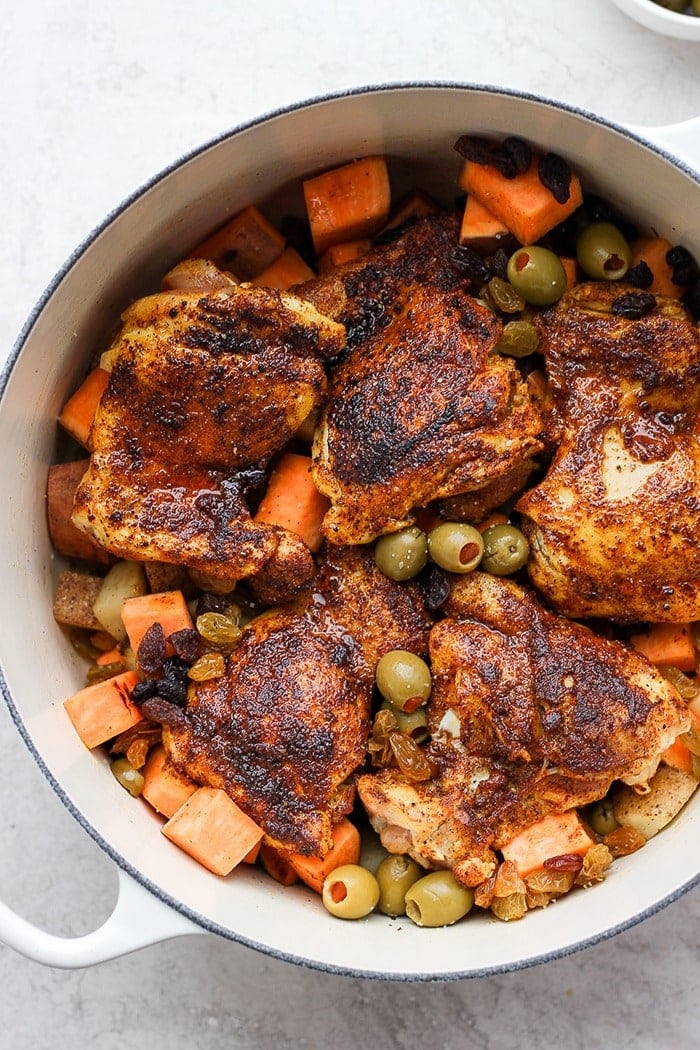 One Pot Moroccan Chicken Ready In 45 Minutes Fit Foodie Finds