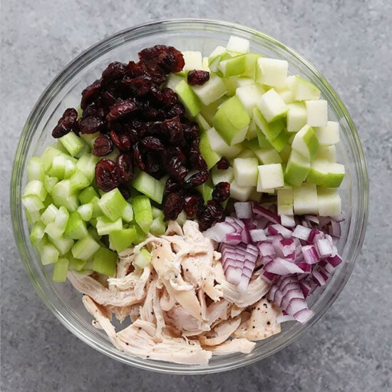 Chicken salad in the bowl.