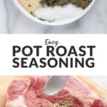 Ingredients for pot roast seasoning are displayed on a cutting board.