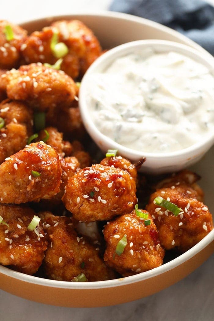 Cauliflower wings in a bowl