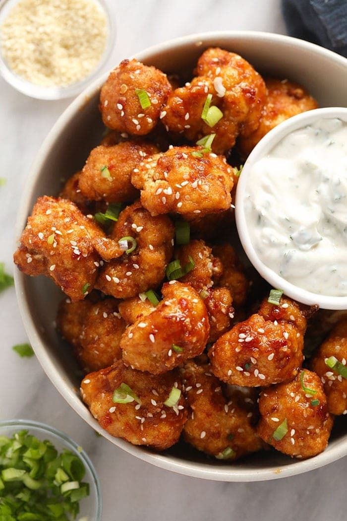 Finished Asian Zing Cauliflower Wings in a bowl
