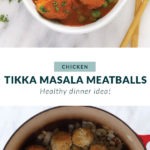 Tikka masala meatballs cooked in a skillet.