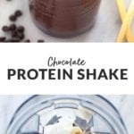 Chocolate protein shake with bananas and chocolate chips.