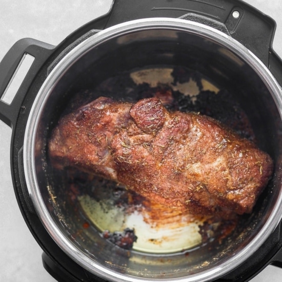 Seared pork in Instant Pot.