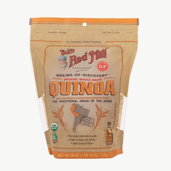 A bag of instant pot quinoa on a white background.