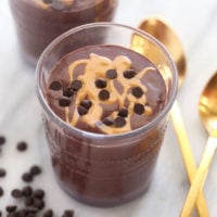 a protein shake made with chocolate and peanut butter.