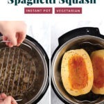 A series of photos demonstrating the preparation of spaghetti squash using an Instant Pot.