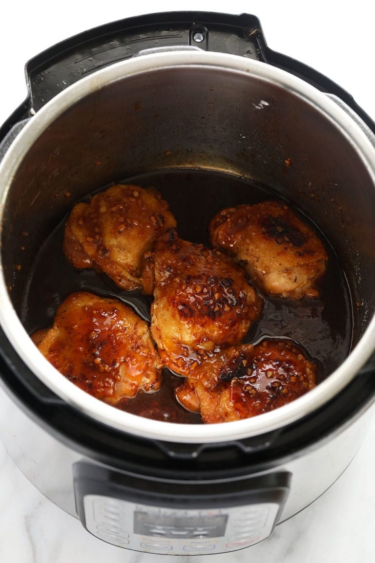 Instant Pot Chicken Thighs w/ Honey Garlic Sauce - Fit Foodie Finds