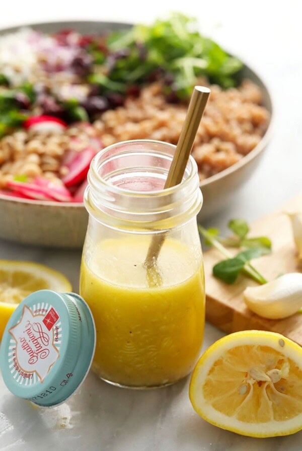 homemade lemon vinaigrette dressing in a jar