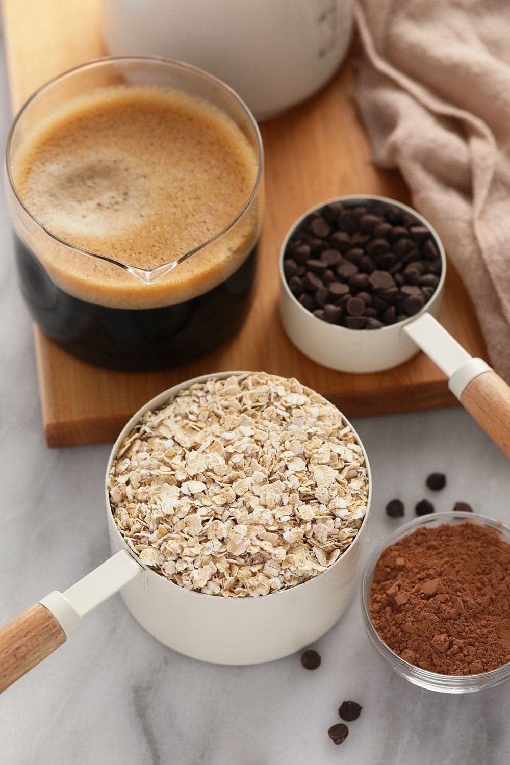 quick mocha overnight oats ingredients ready to be mixed