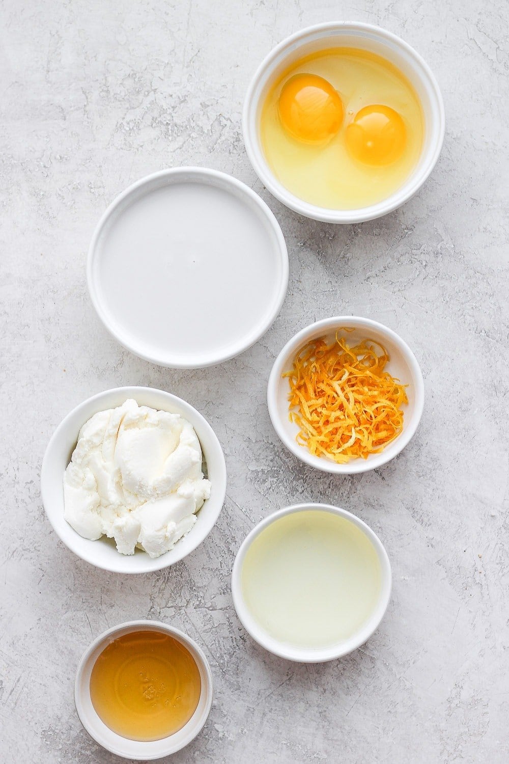 healthy lemon ricotta pancake ingredients in little bowls