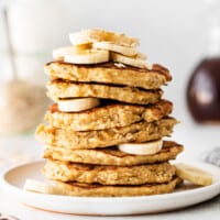 stack of banana oatmeal pancakes