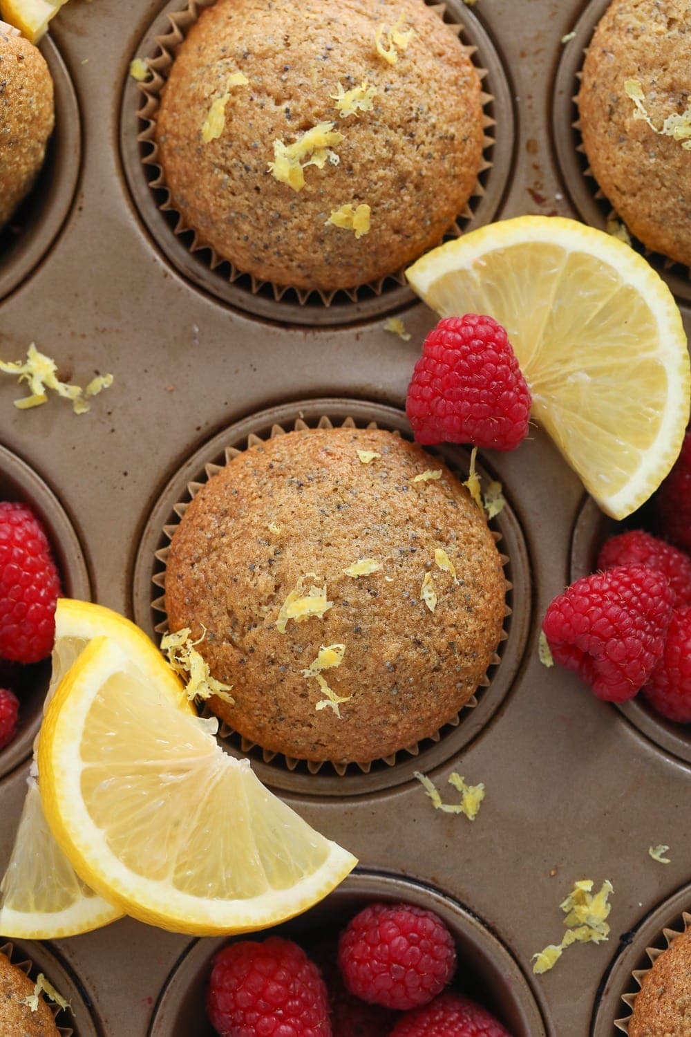 lemon poppy seed muffins in pan