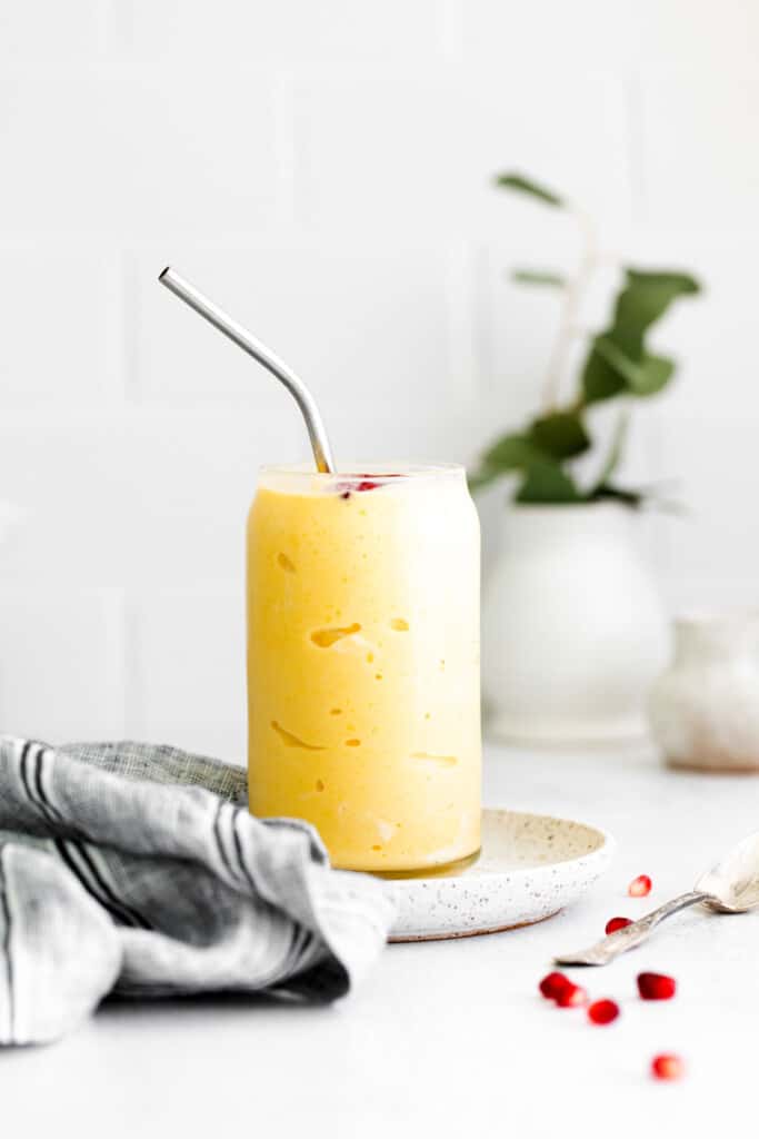 Mango smoothie in a glass. 