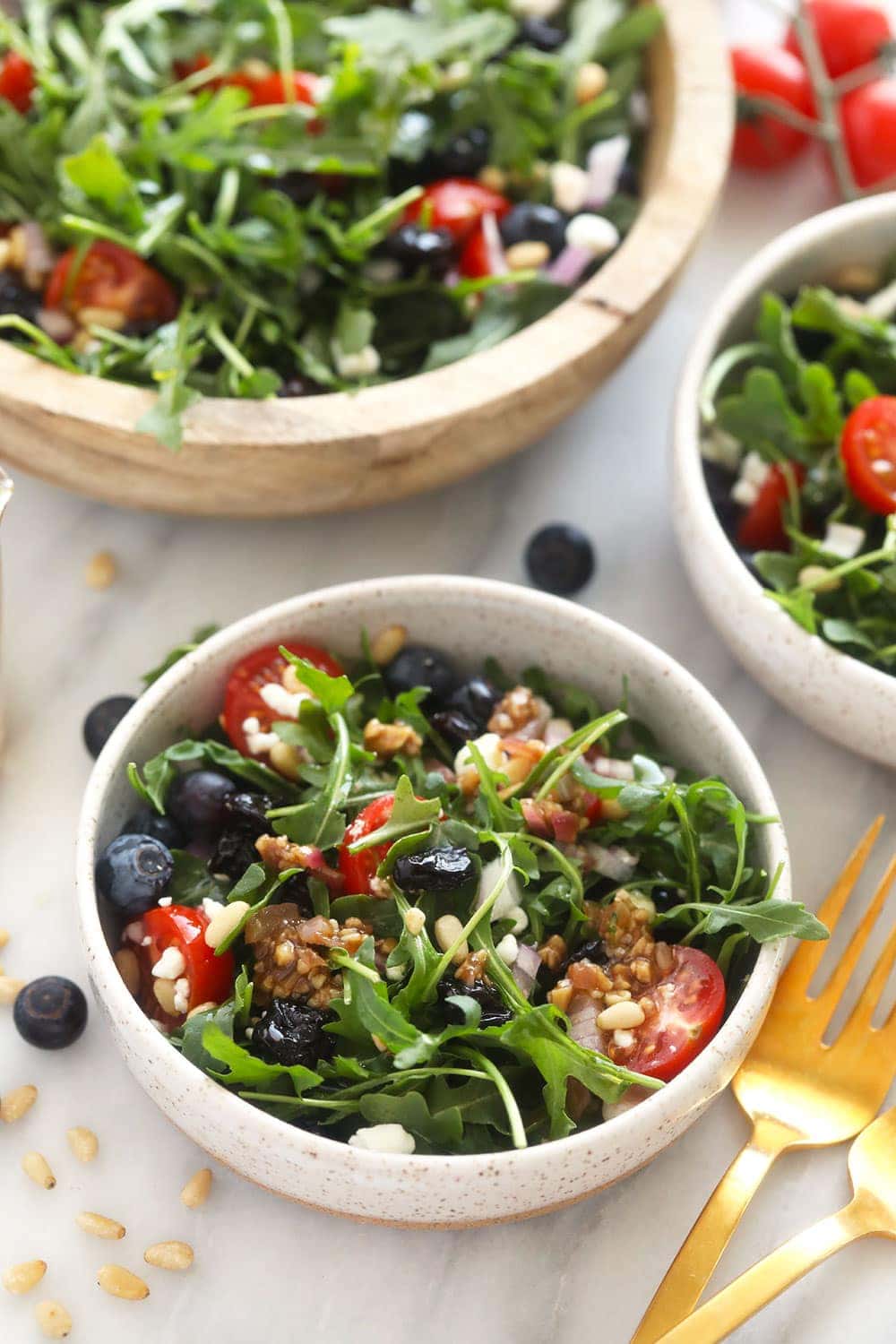 Arugula salad in a small bowl 