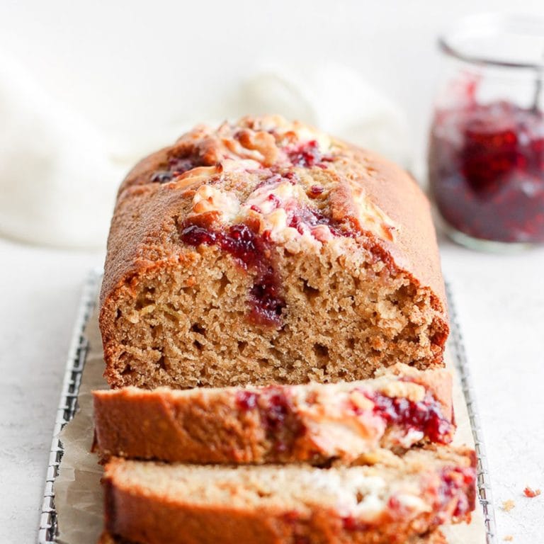 Healthy Lemon Bread (w/ raspberry cream cheese swirl!) - Fit Foodie Finds