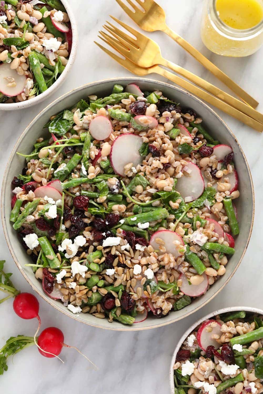 Farro salad in a serving bowl 