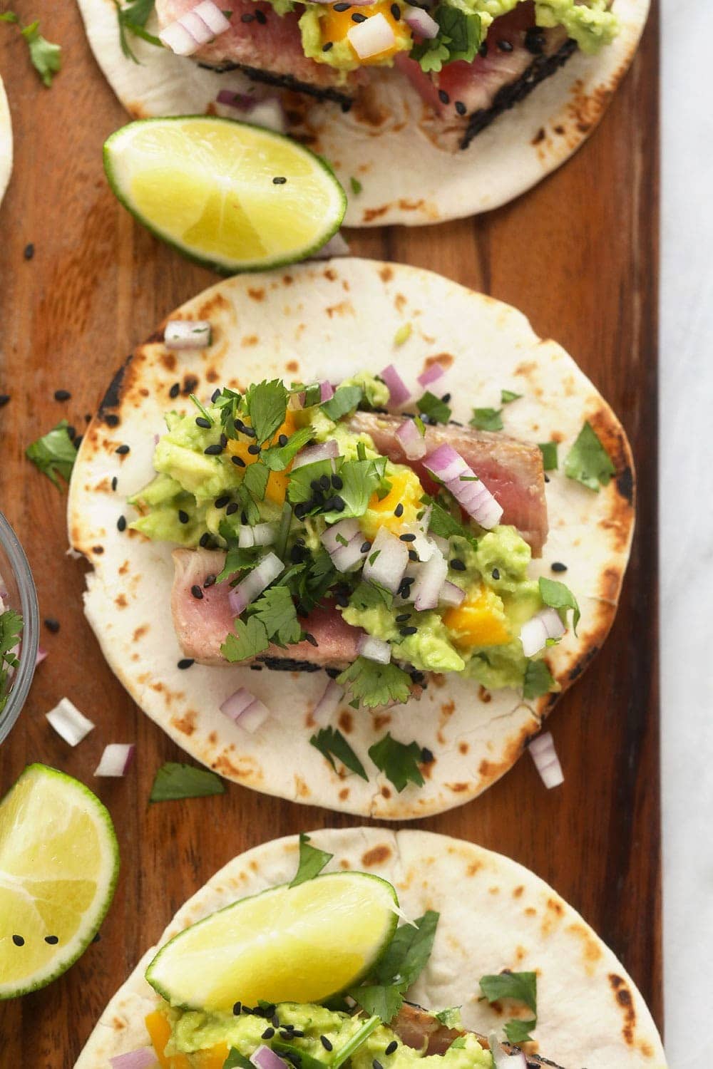 Seared Ahi Tuna Tacos With Mango Guacamole Fit Foodie Finds