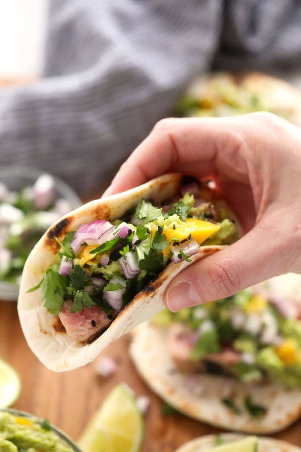 Seared Ahi Tuna Tacos With Mango Guacamole Fit Foodie Finds