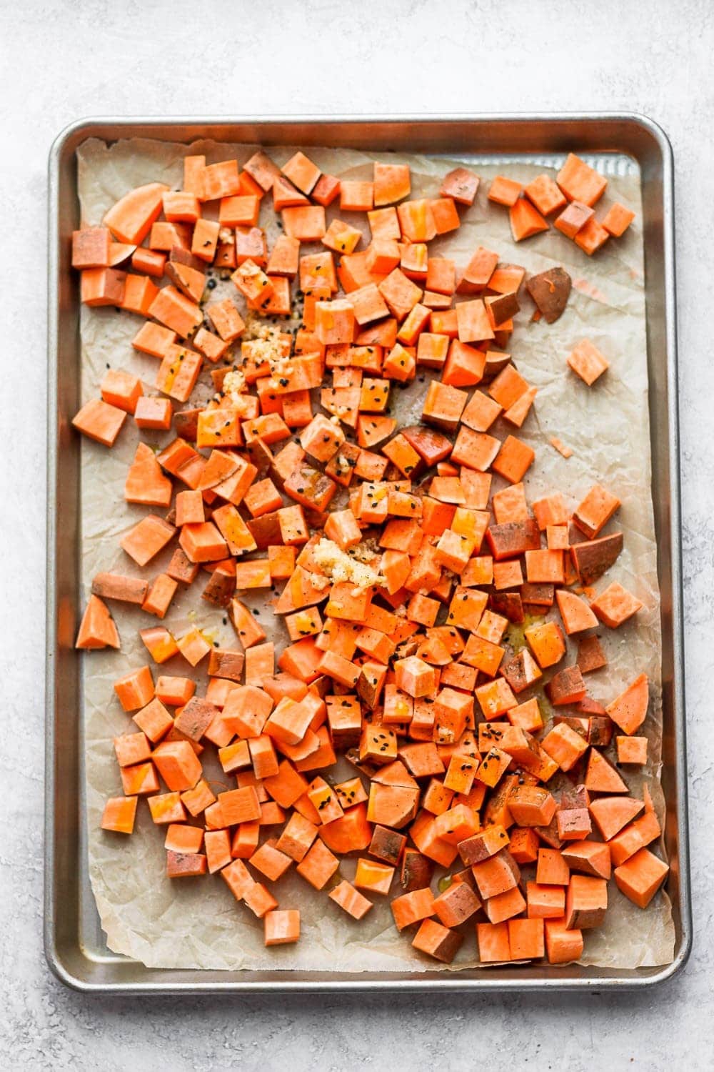 roasted sweet potato on pan