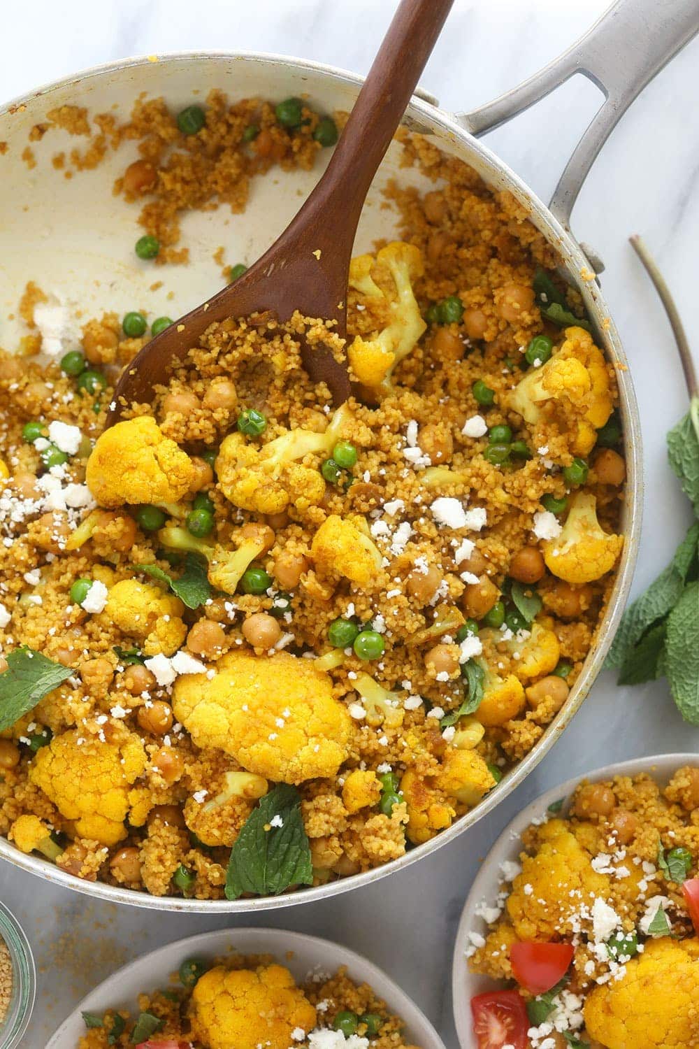moroccan chickpea couscous in a skillet