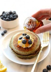 blender lemon blueberry pancakes on a plate