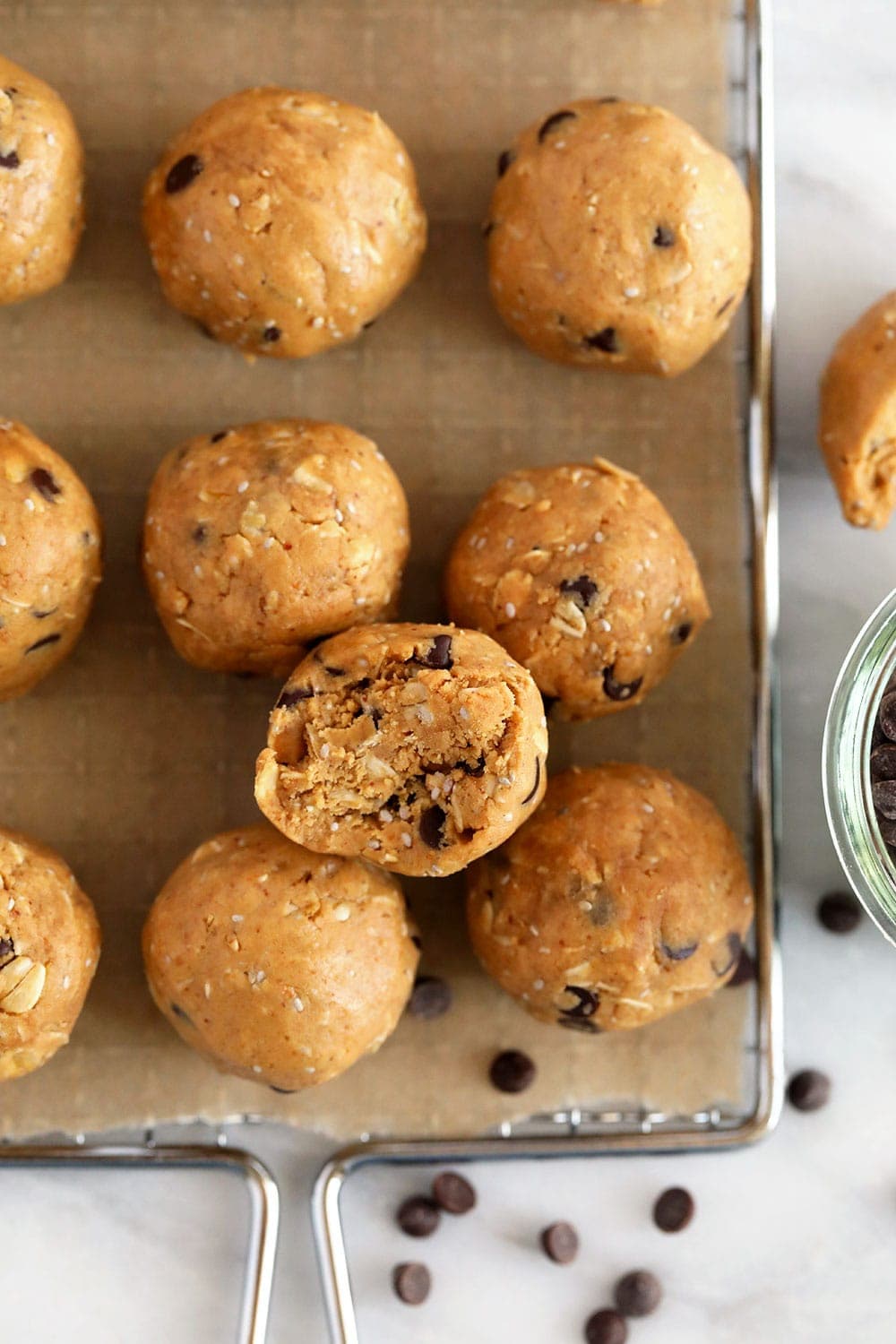 Peanut Butter Protein Balls in a tray