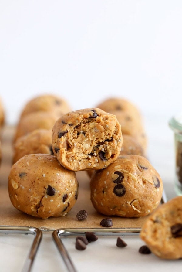 A stack of peanut butter protein balls