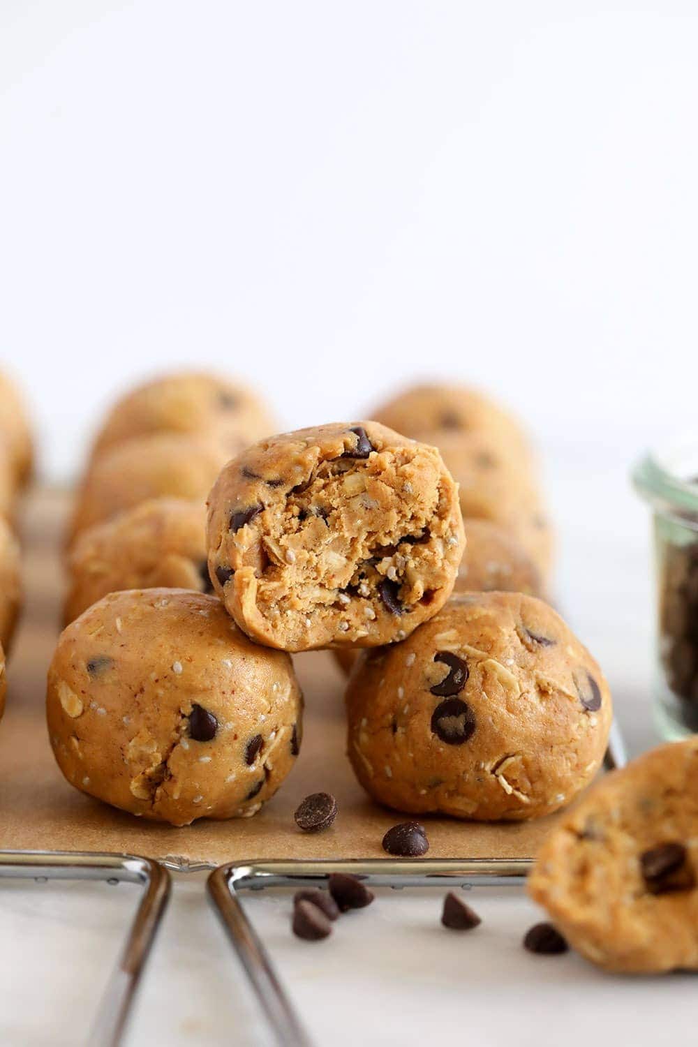 A stack of peanut butter protein balls
