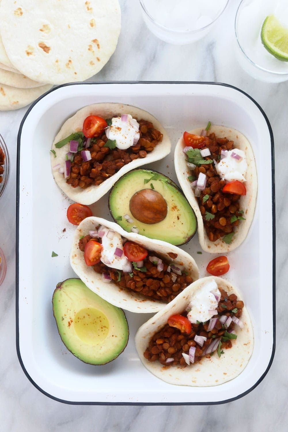 Instant Pot Lentil Tacos on a platter