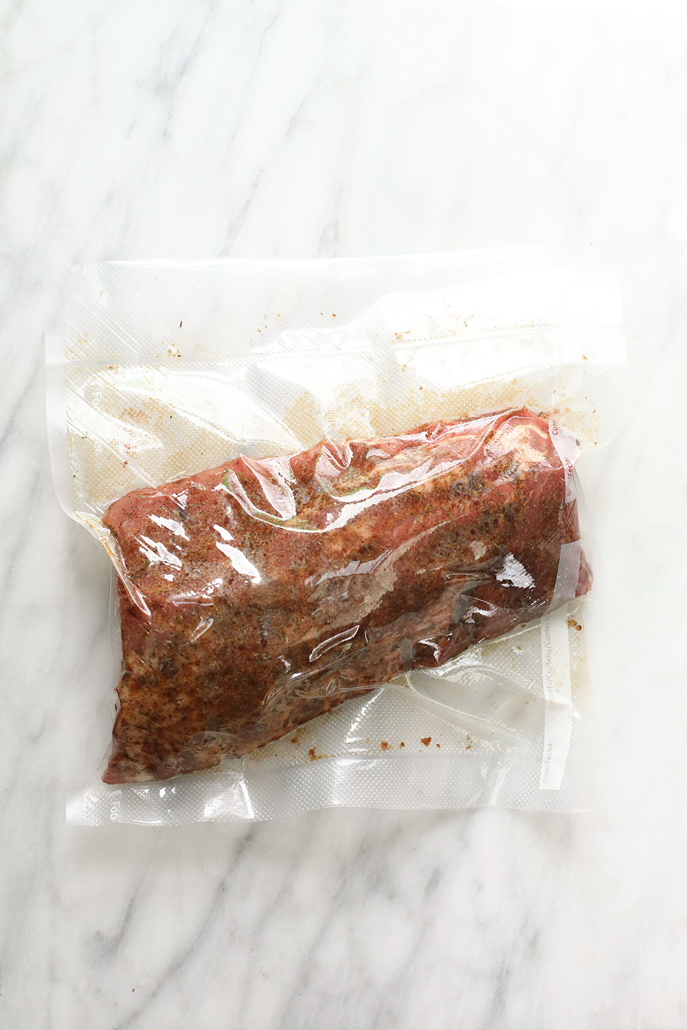 Sous vide ribs in a food savor bag. 