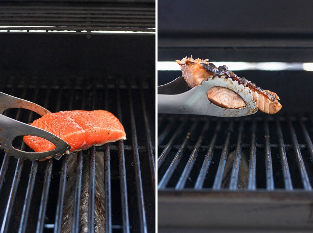 salmon fillet on a gas grill