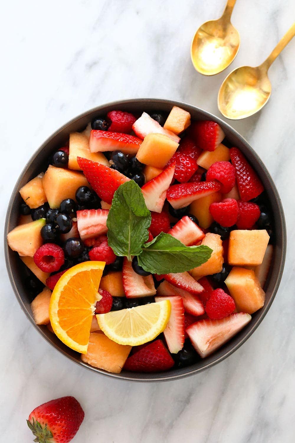 fresh fruit salad in a bowl ready to be served