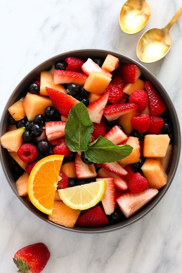 fresh fruit salad in a bowl ready to serve as a side dish or snack