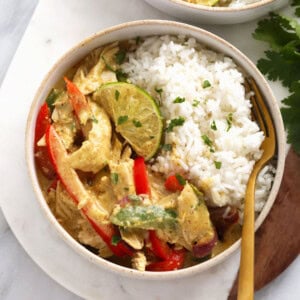 Thai Coconut Curry Chicken with Rice and Lime.