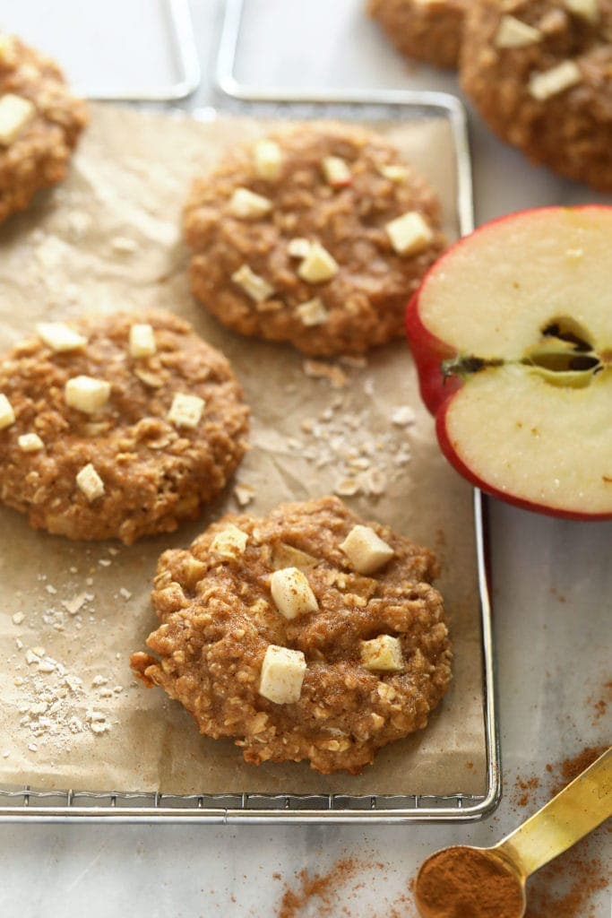 Apple oatmeal cookies on a cooling rack. 