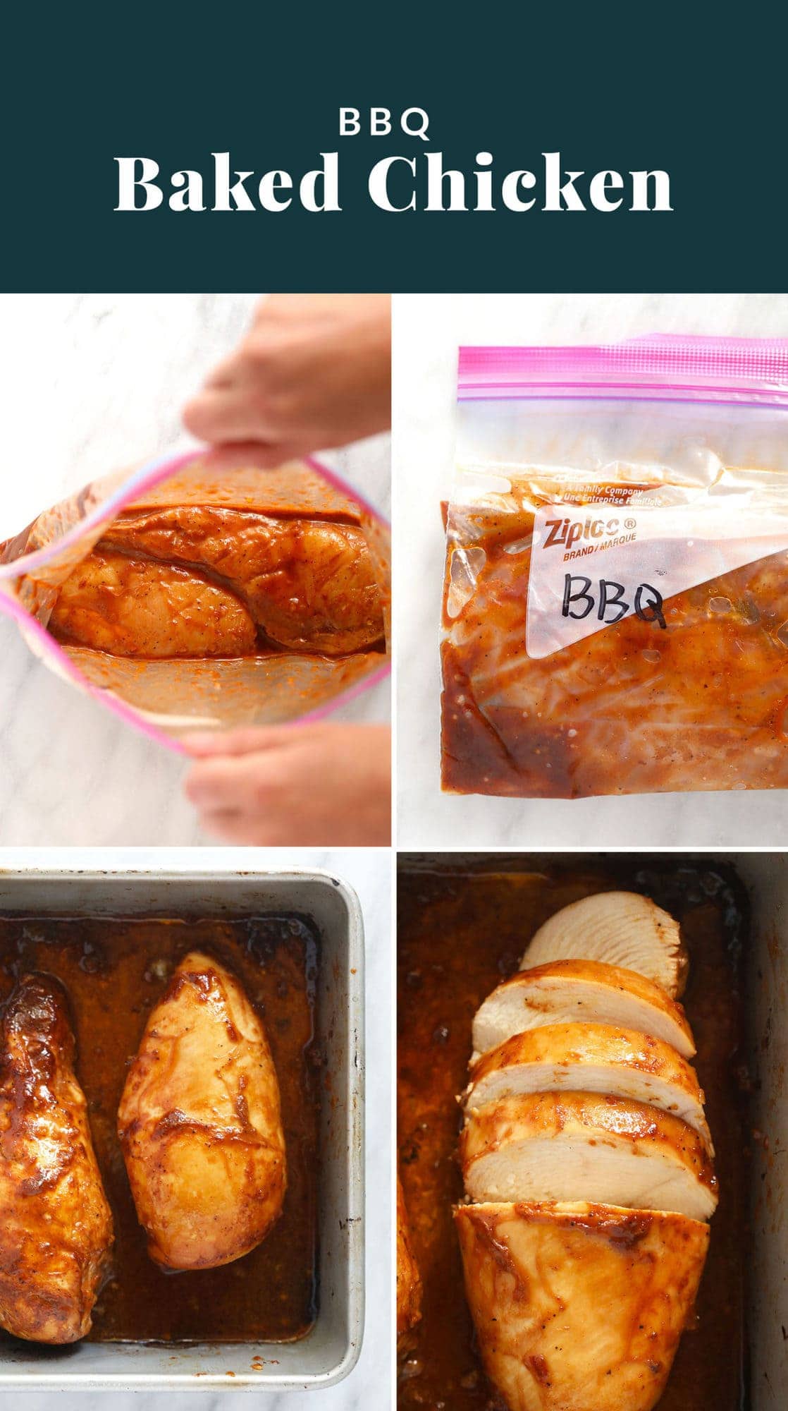 baked bbq chicken collage.