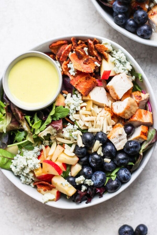 salad in bowl with dressing