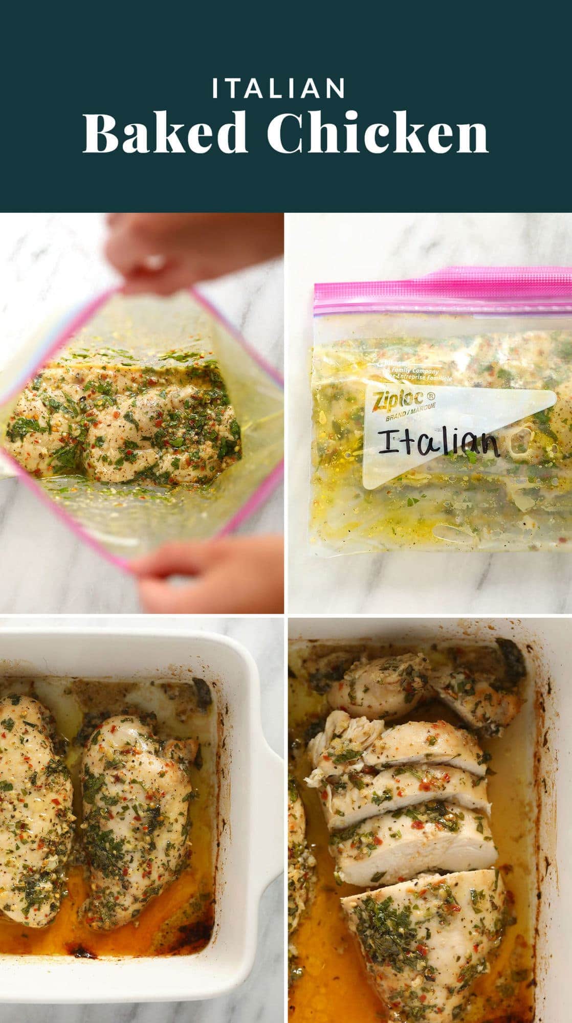 Baked Italian chicken collage.