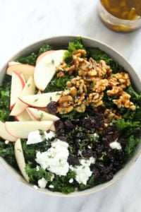 Thanksgiving salad with kale, apples, and walnuts.