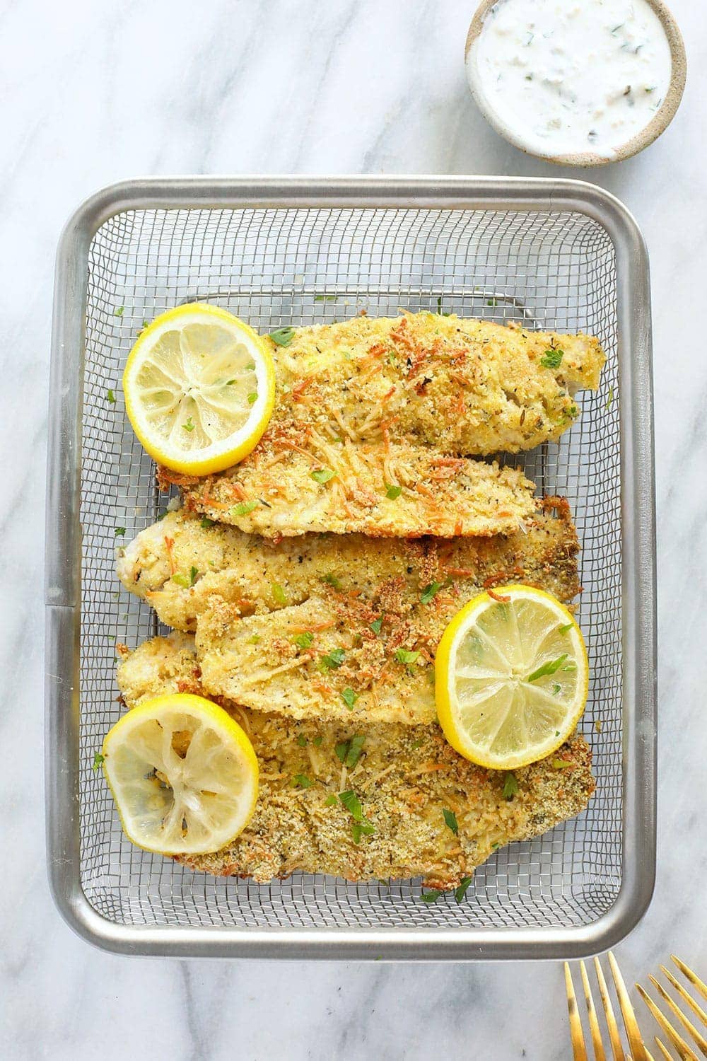 Baked tilapia in a basket. 