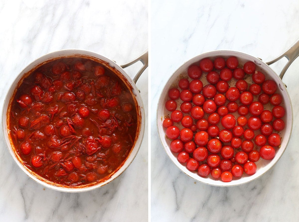 Breaking down tomatoes for the tomato sauce. 