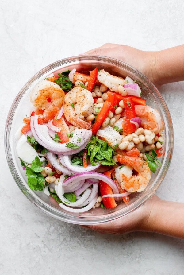 healthy shrimp salad in a bowl
