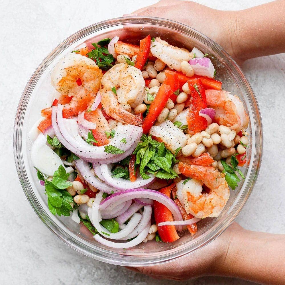 healthy shrimp salad in a bowl