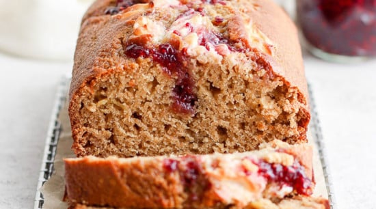 a delicious loaf of strawberry cream cheese bread