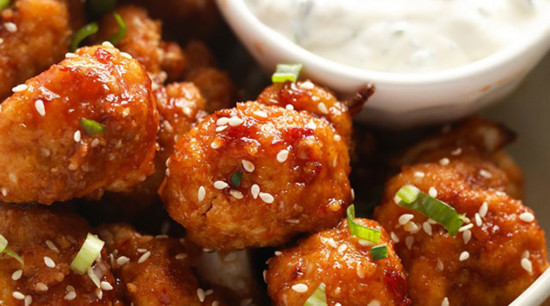 cauliflower wings with a creamy dipping sauce